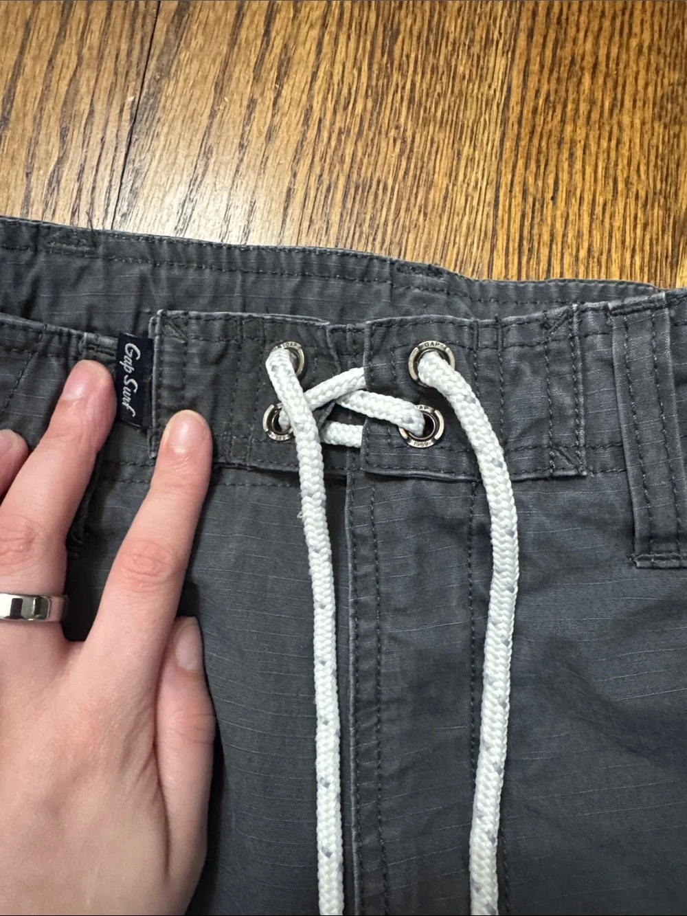 2011 GAP Kids Ripstop Cargo Shorts Gray Size 6 Slim Drawstring 100% Cotton